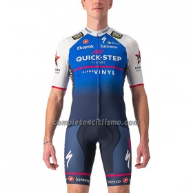Completo Maglia + Pantaloncino con bretelle 2022 Quick-Step Alpha Vinyl Manica Corta Blu Bianco